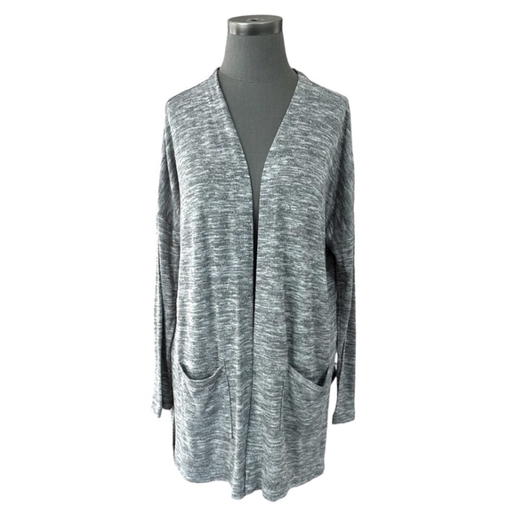 OLD NAVY Cardigan Long Blazer Melange Grey Open Front Jacket Knitted Sweater - Picture 3 of 7